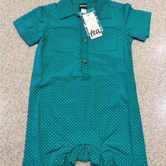 NWT Tea Collection Green Polka Dot Romper sz 12-18 months - Picture 2 of 5